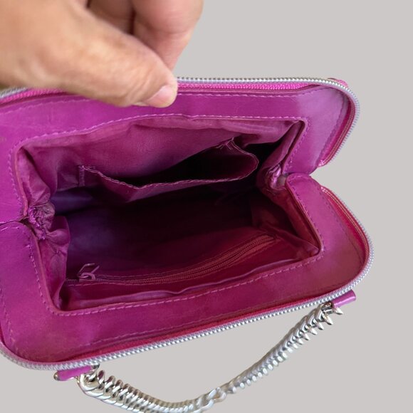 Y2K Britney Spears  Fuchsia Faux Leather Quilted Clutch Bag  With Silver Zipper - Picture 8 of 10